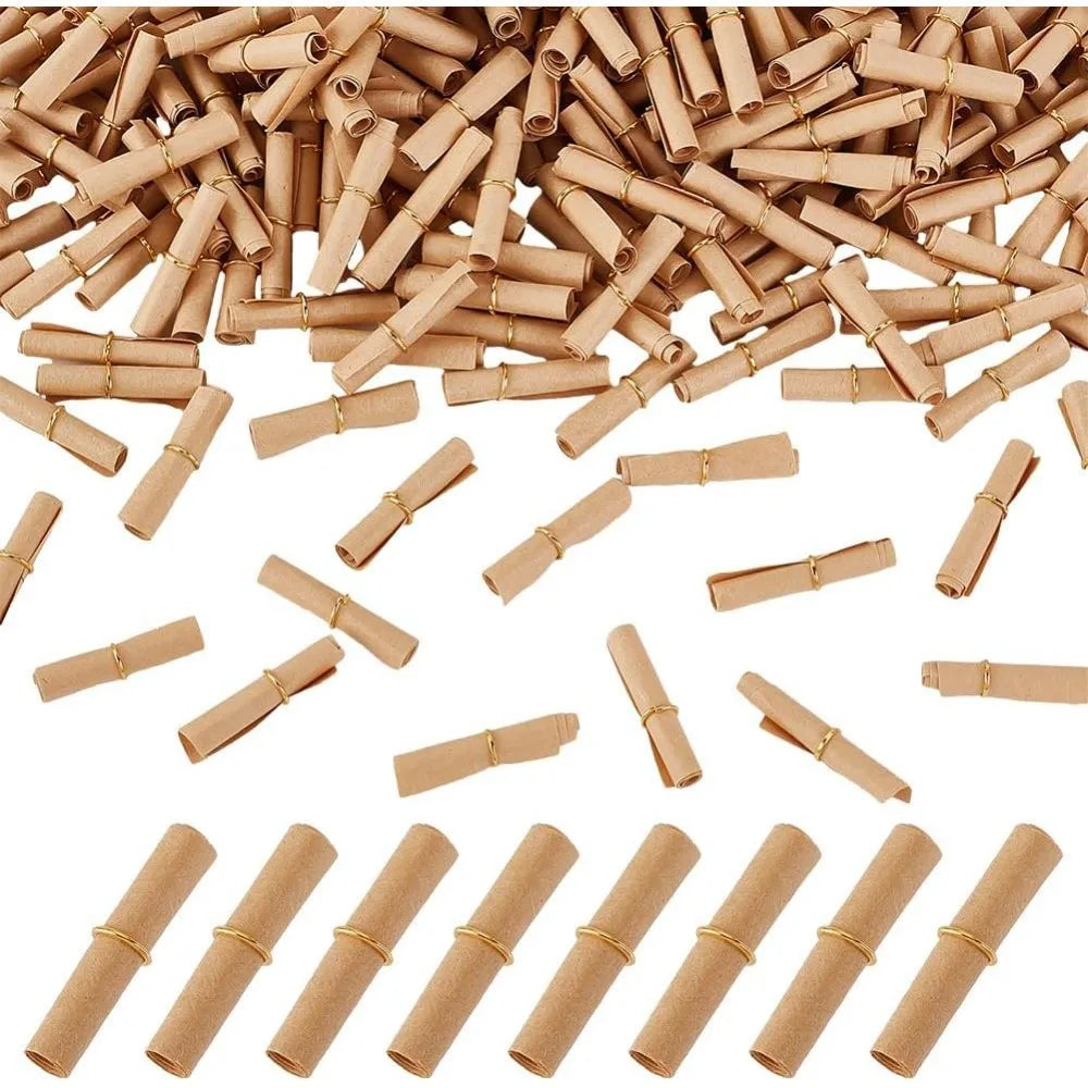400-Pack Mini Vintage Paper Scrolls with Jump Rings – Writable