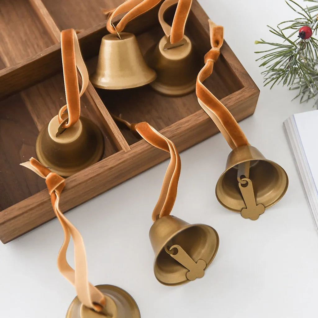 Iron Christmas Bell Ornaments with Velvet Ribbon – 6-Piece Set