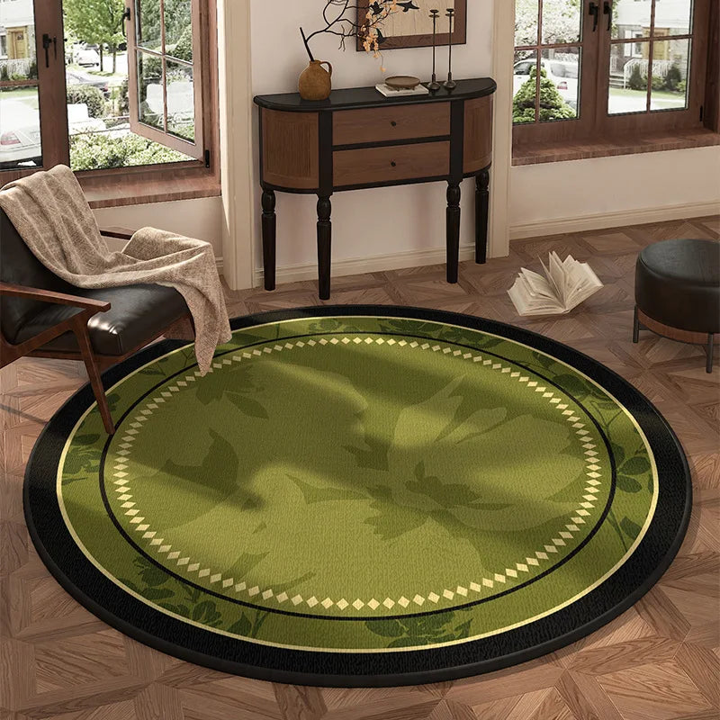 Round Olive Green Floral Area Rug – Vintage Botanical Carpet