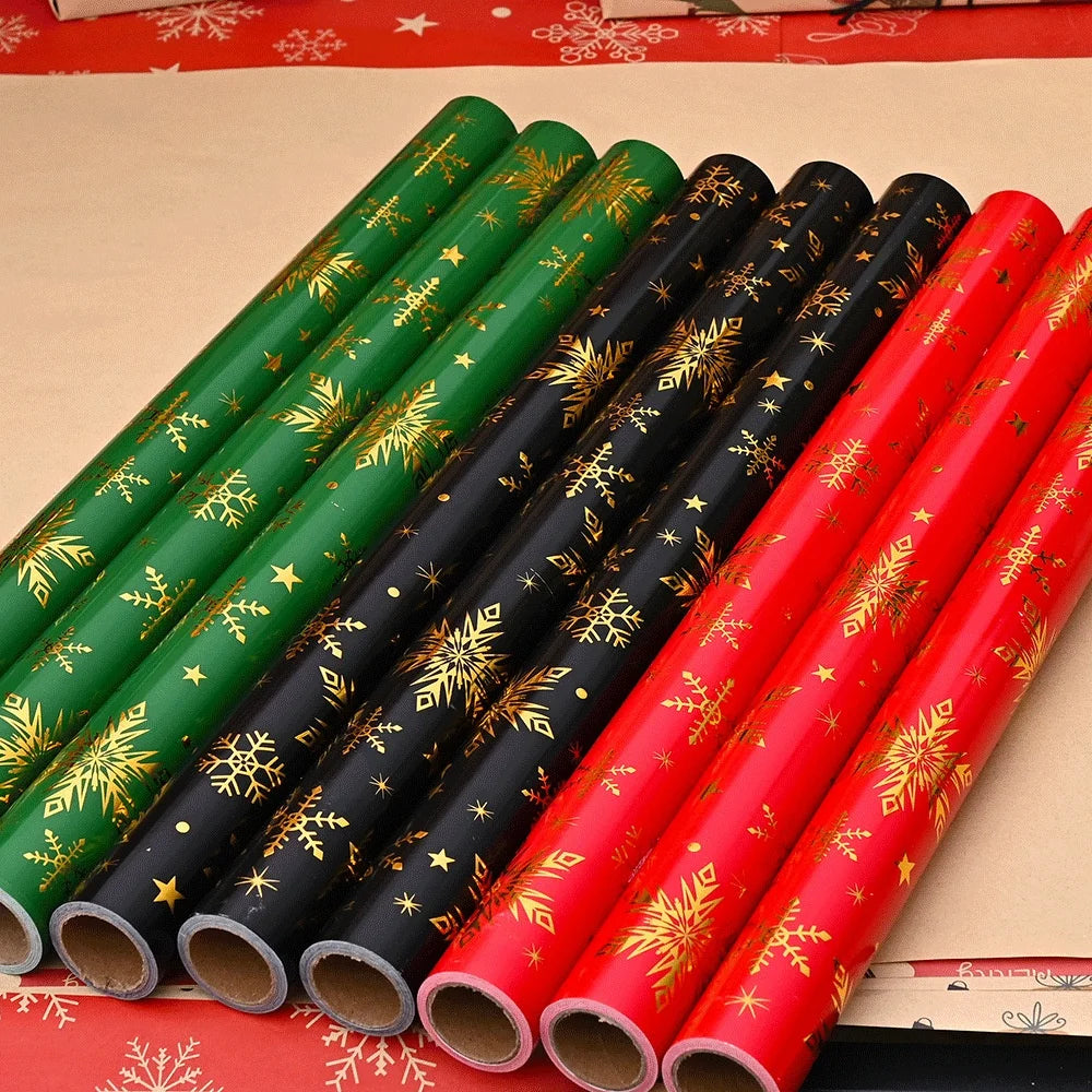 Gold Foil Christmas Wrapping Paper 50x70cm | Snowflake & Tree