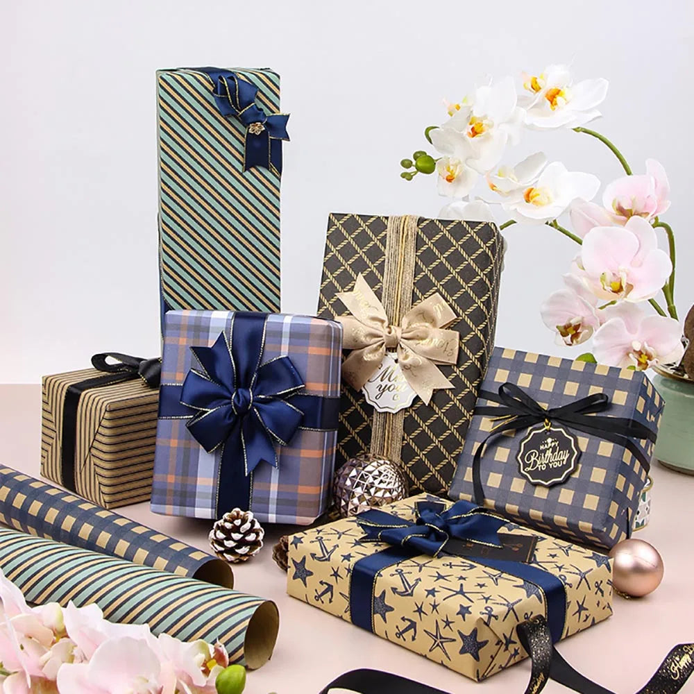 Retro Blue Sea Star Gift Wrapping Paper 70x50cm | Kraft
