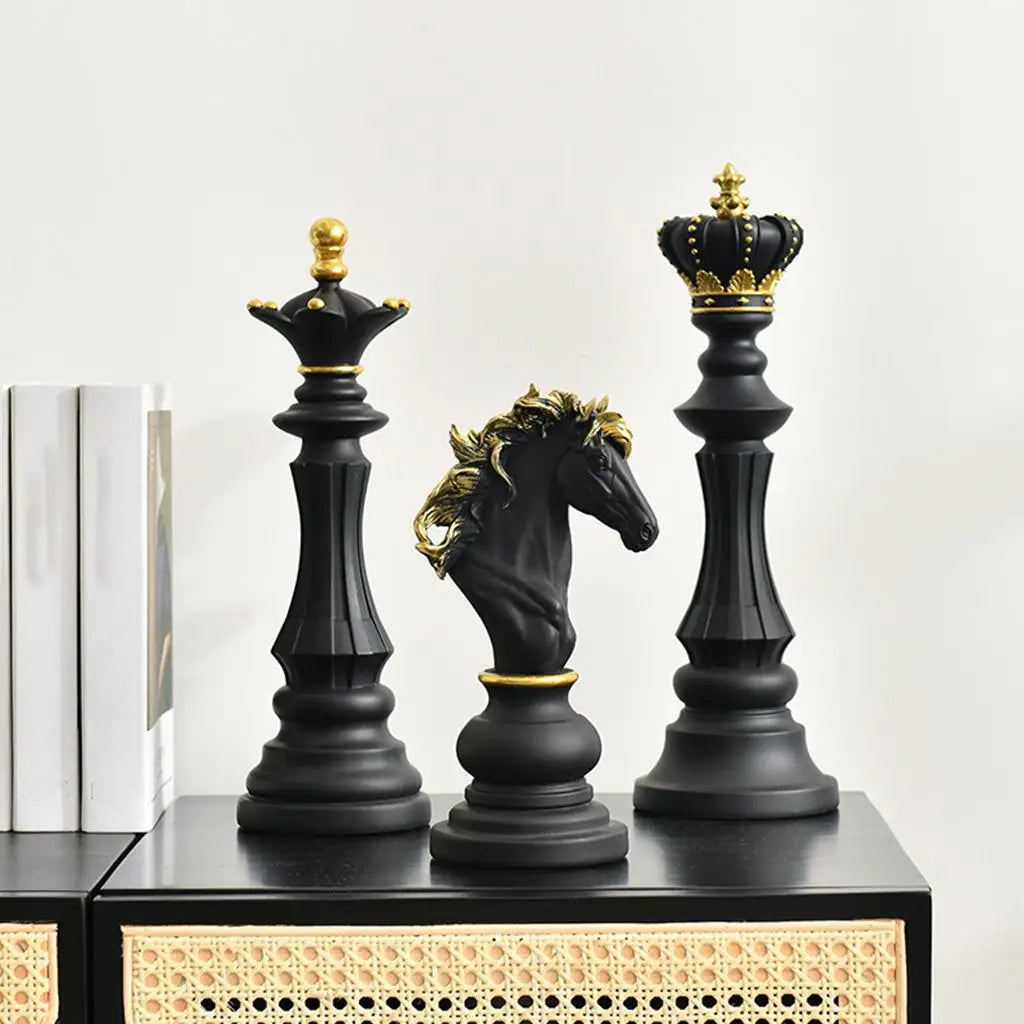 Resin Chess Piece Figurine – King, Queen & Knight Sculpture