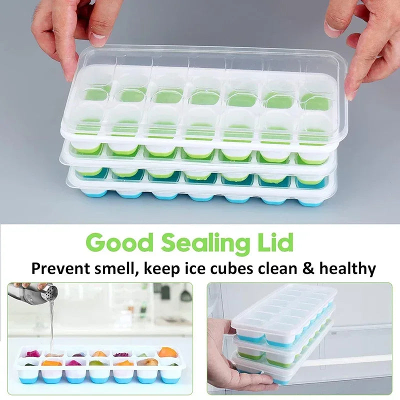 Silicone Ice Cube Tray 14-Grid with Lid | BPA-Free Ice Maker