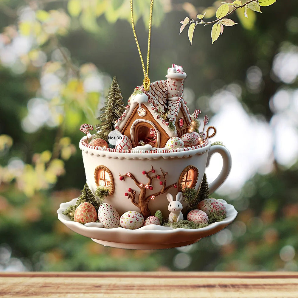 Easter Bunny Coffee Cup Acrylic Charm Pendant – Spring 2025