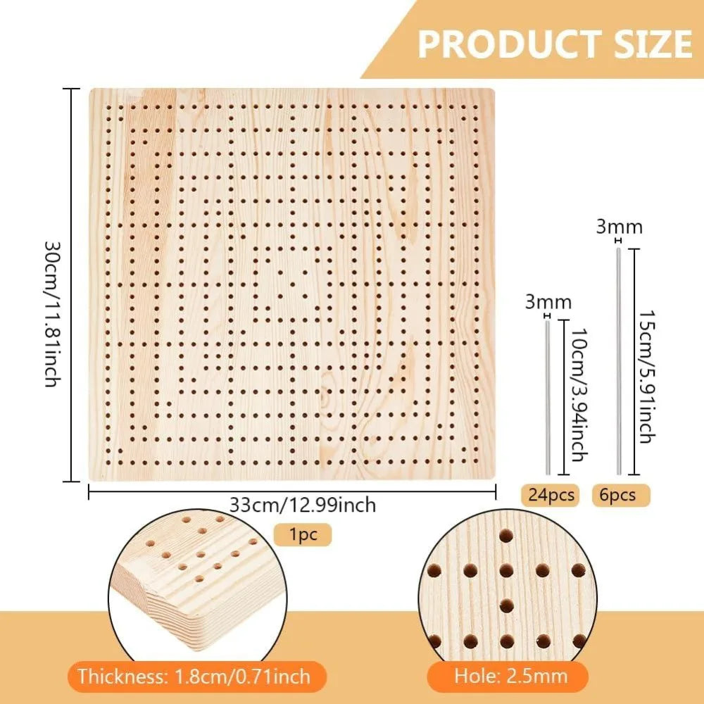Rectangle Wood Crochet Blocking Board Set with Steel Rods