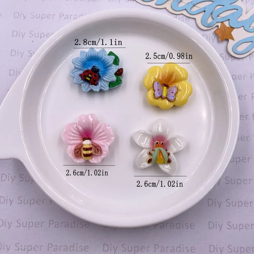 10-Piece 3D Resin Butterfly Bee Flower Figurines for DIY Crafts