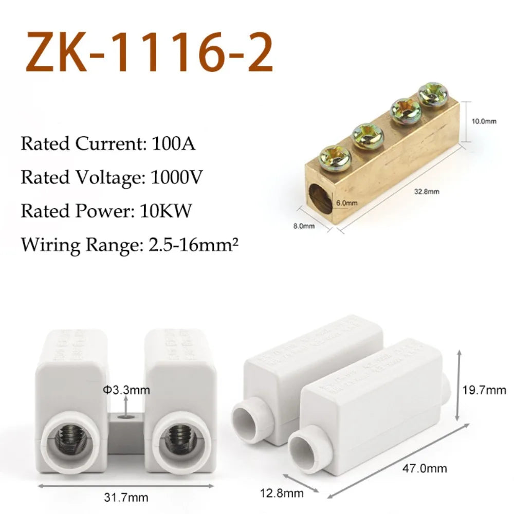 Brass High Power Wire Splitter Terminal Block 60A–100A