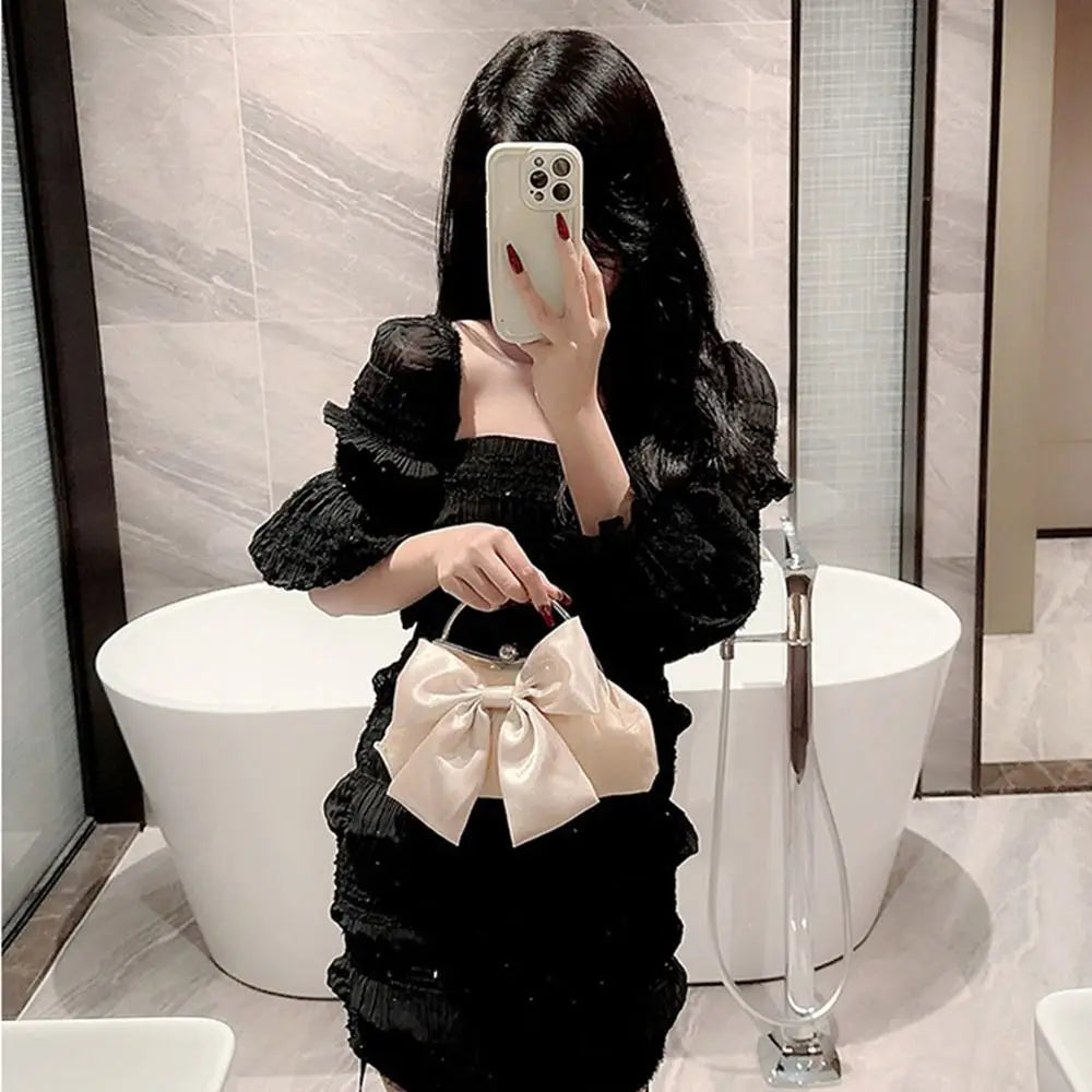 Gold Silk Bowknot Evening Clutch Bag | Wedding Banquet Purse