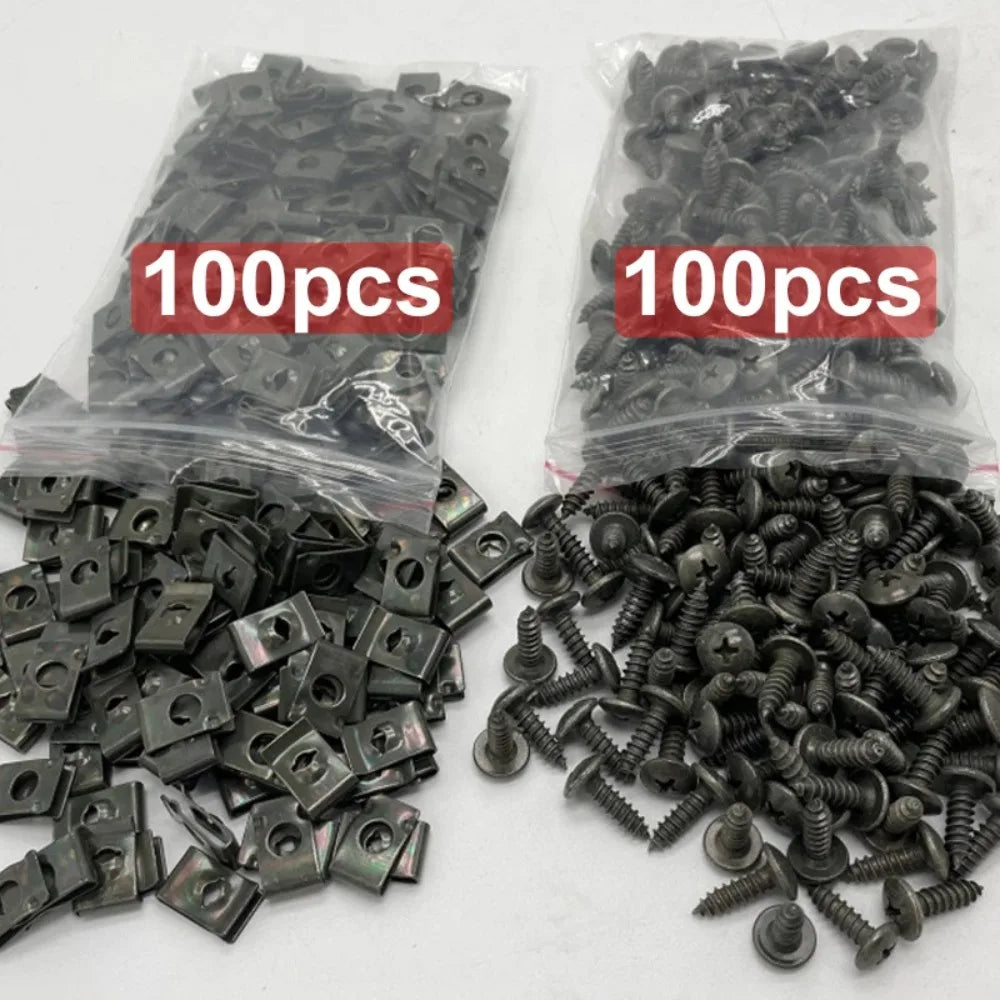 U-Shape Self-Tapping Screws 100pcs – Zinc Plated Car Fastener