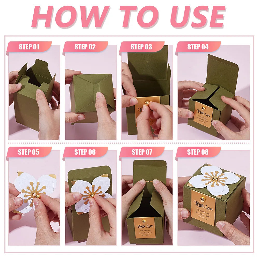 Dark Olive Green Gift Boxes with Flower & Cards – 30 Pack