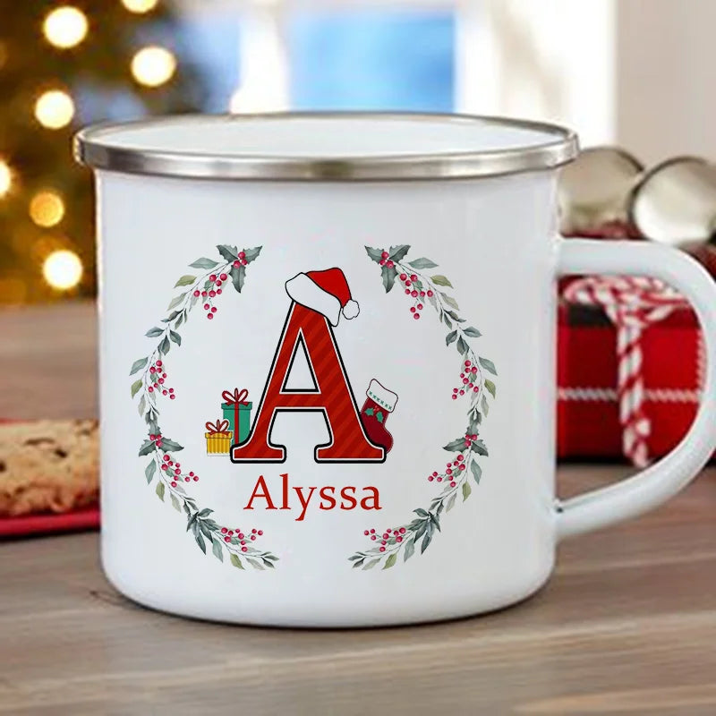Personalized Initial Christmas Enamel Mug | Xmas Gift