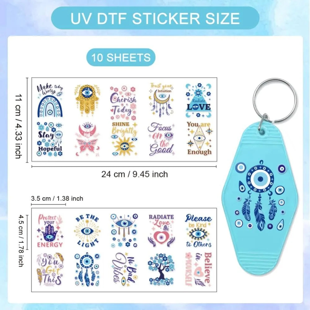 UV DTF Evil Eye Transfer Stickers – 10 Sheets, 100pcs Decals