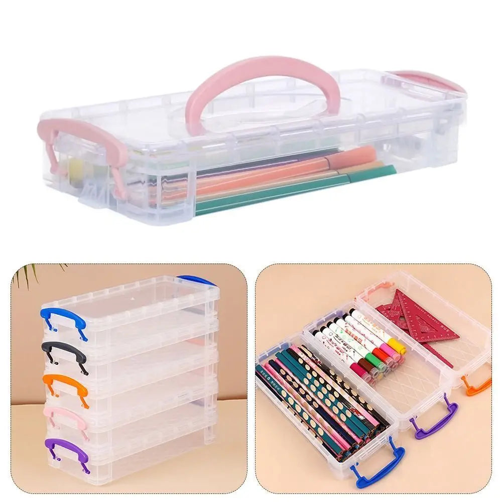 Multi-Layer Stackable Transparent Pencil Case – Marker & Brush Box