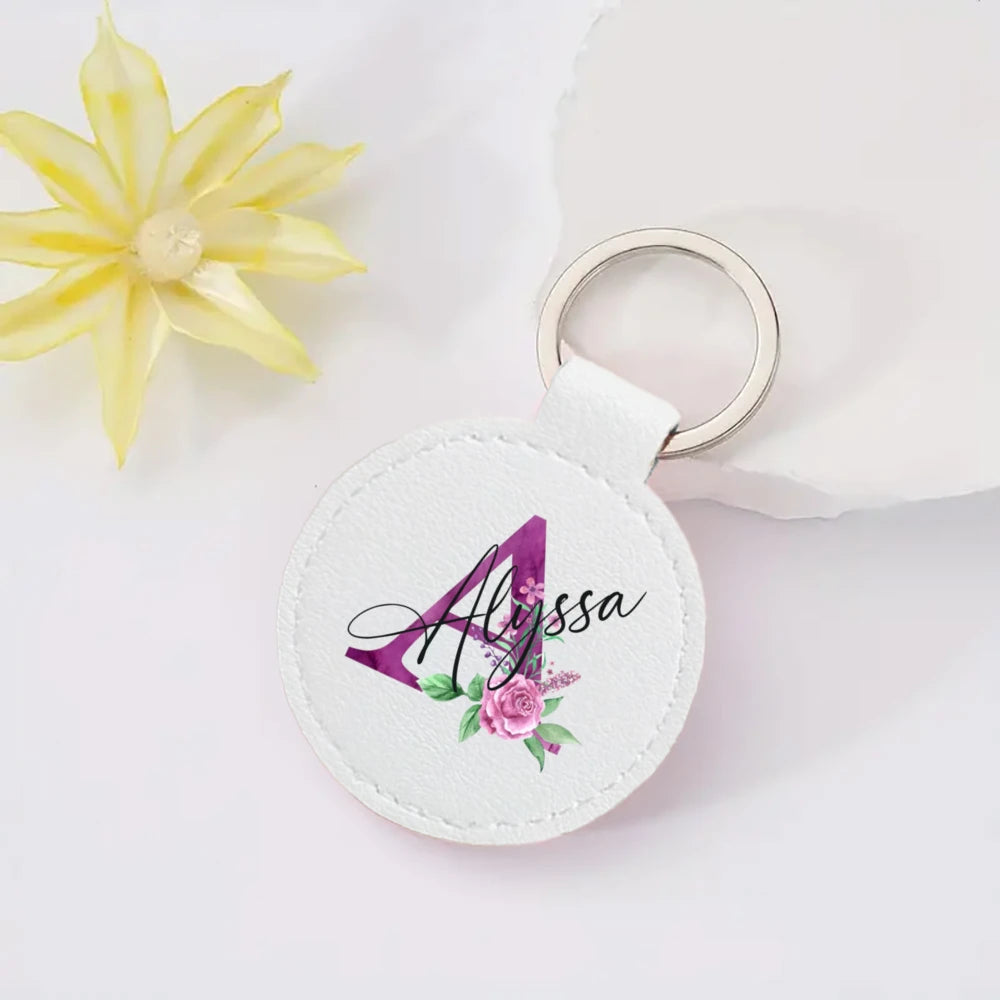 Personalized Name Letter Leather Keychain – Custom Gift