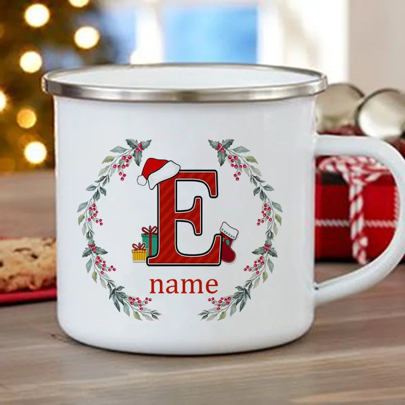 Personalized Initial Christmas Enamel Mug | Xmas Gift