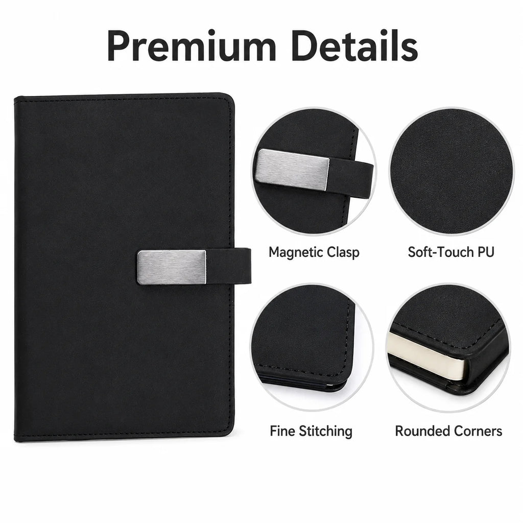 A5 Magnetic Closure PU Leather Notebook – 200 Pages Journal
