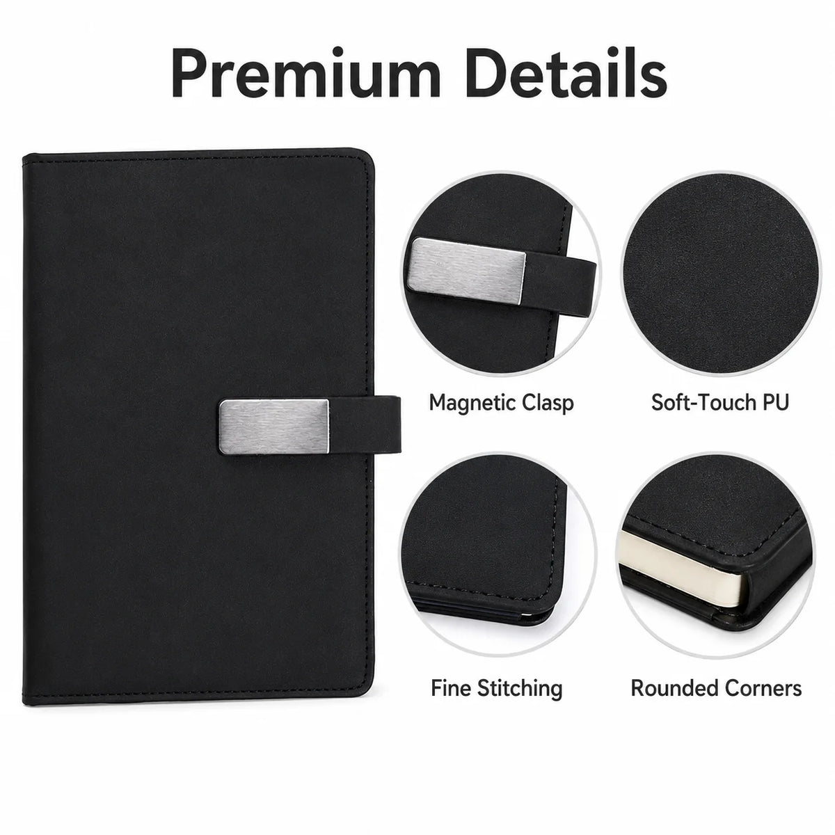 A5 Magnetic Closure PU Leather Notebook – 200 Pages Journal