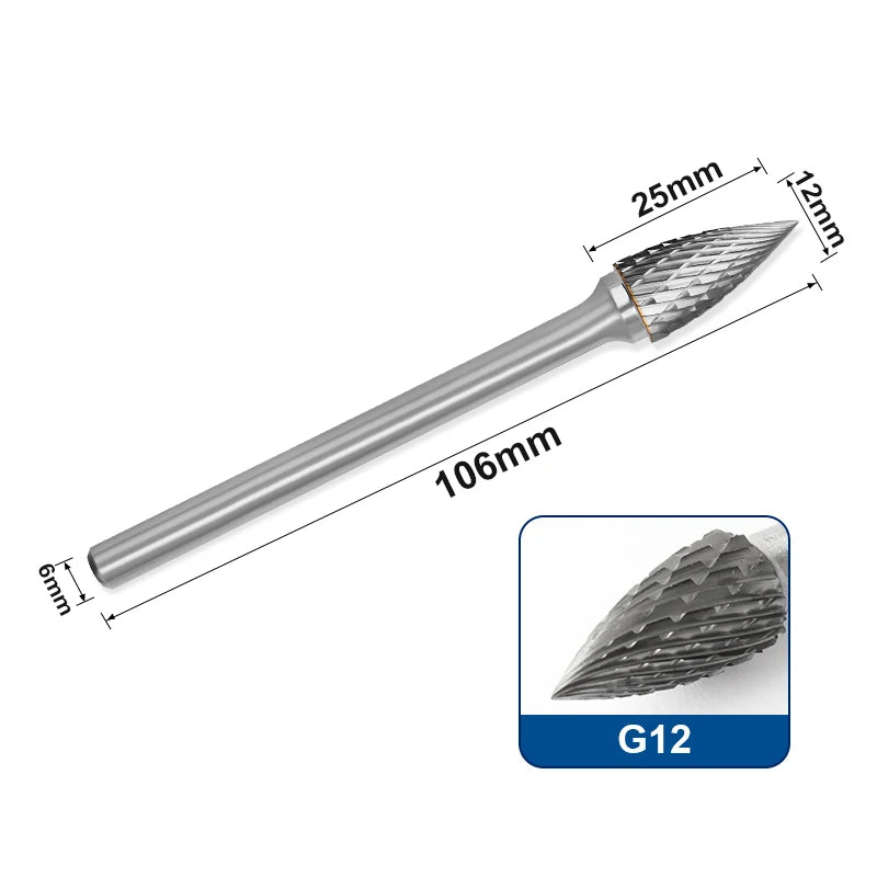Tungsten Carbide Rotary Burr 6mm Shank 100mm Extended Milling Bit