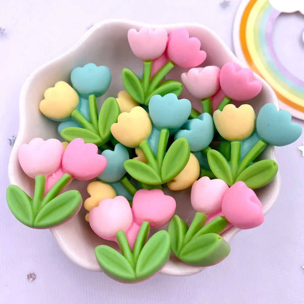 Kawaii Tulip Flatback Resin Figurines – 10PCS DIY Craft Decor