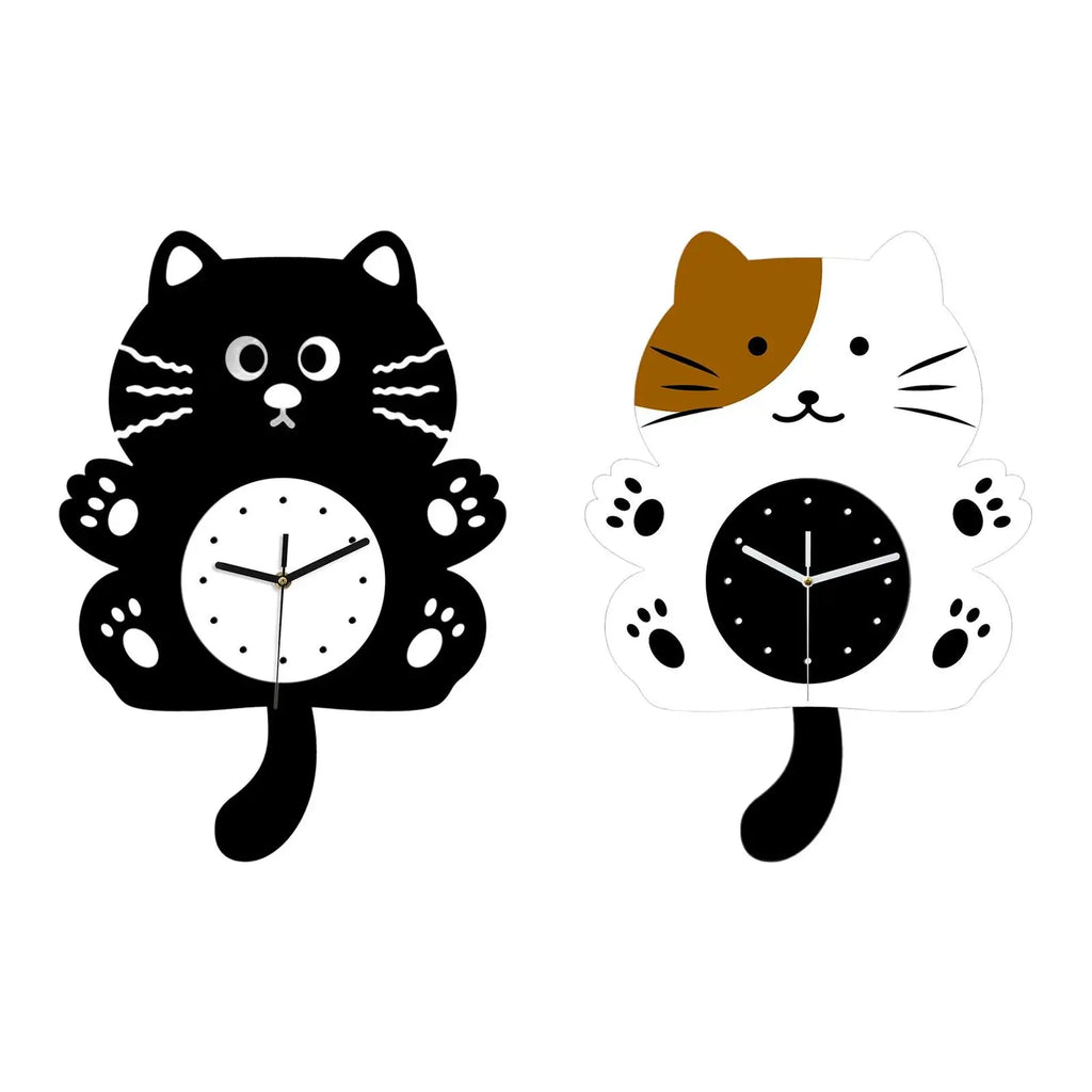 Cat Shaped Silent Wall Clock – Swinging Tail Kids Room Decor