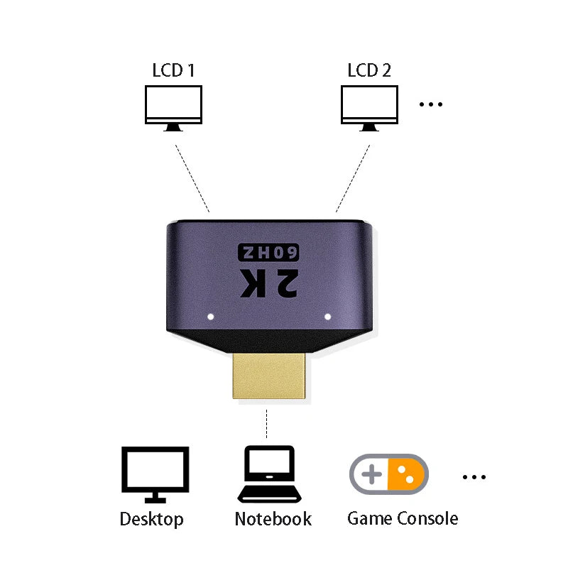 HDMI Splitter Adapter HUB 1-to-2 | 2K 1080P Male to Female