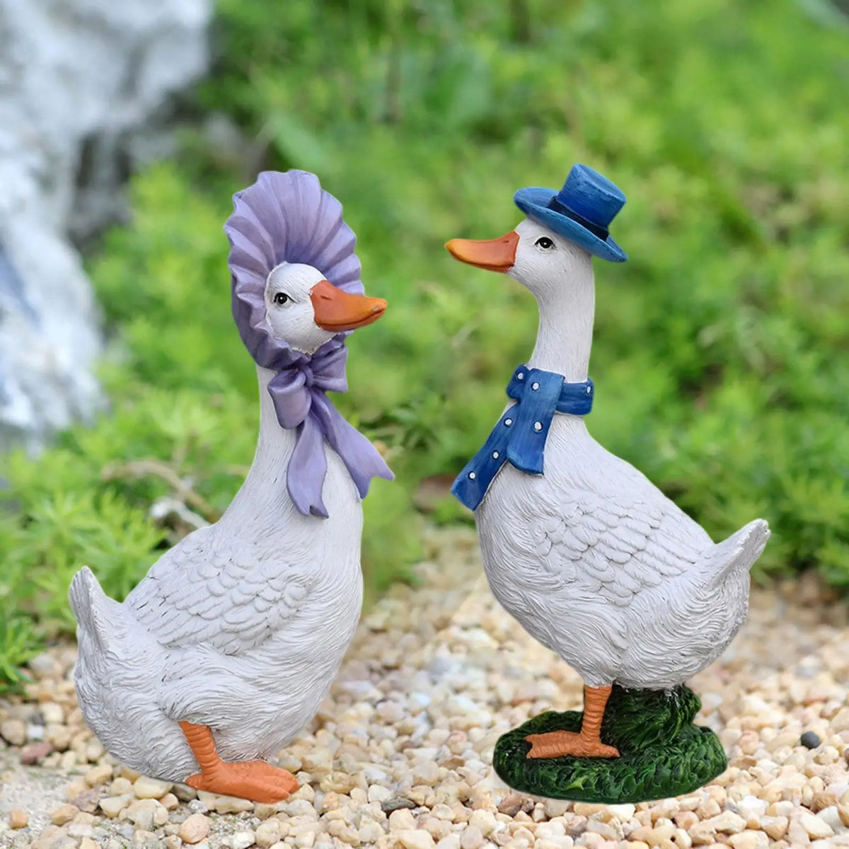 Resin Cartoon Duck Garden Statues – 2-Pack Outdoor Figurines