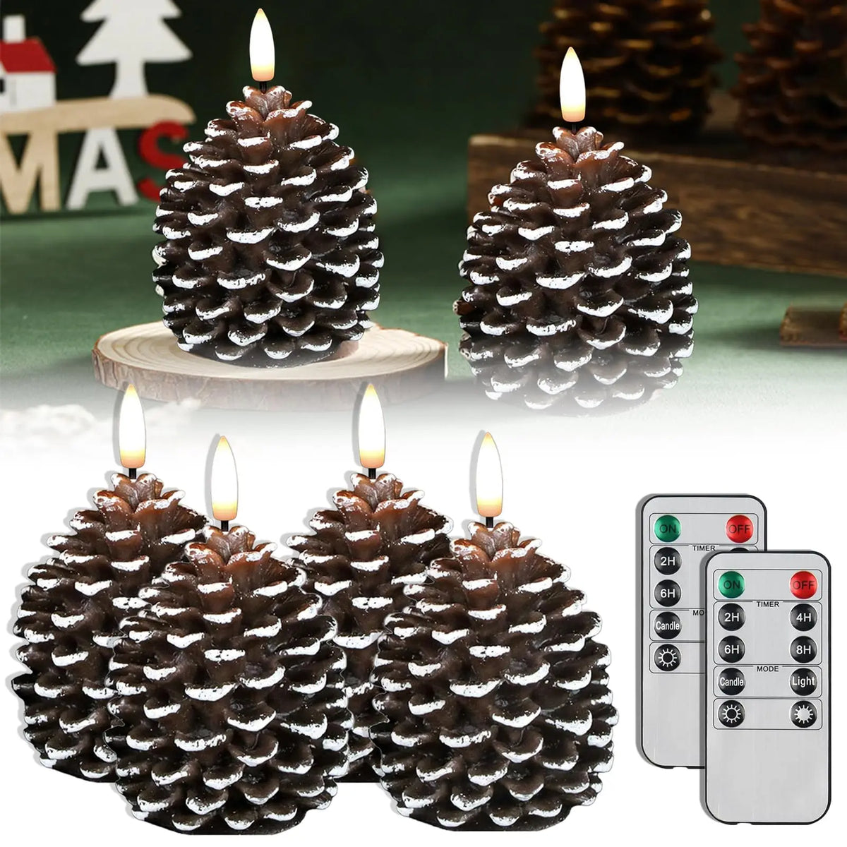 Pack of 2 LED Pinecone Flameless Candles | Holiday Décor