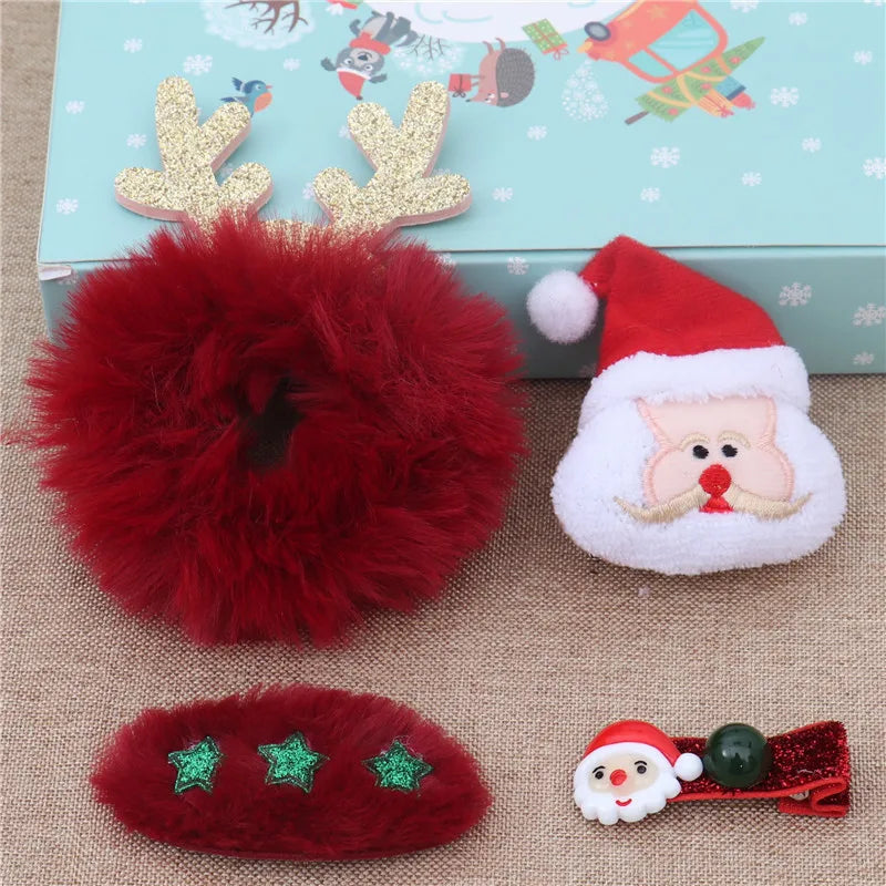4-Piece Girls Christmas Hair Accessories Set | Holiday Headwear