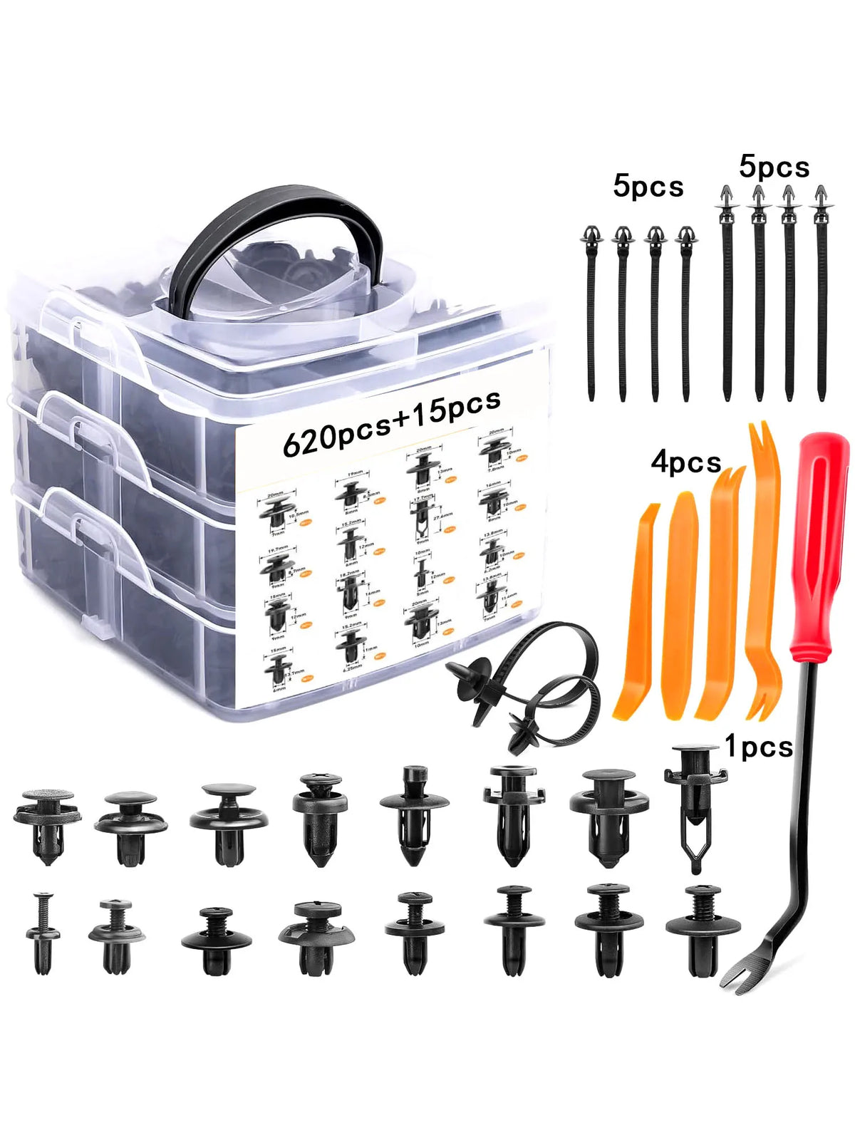 kkjoy 620-Pc Mixed Auto Rivet Retainer Clip Fastener Set