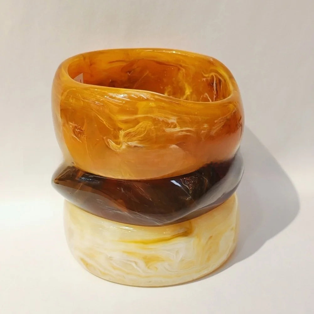 Punk Chunky Resin Bracelet Set – Marble Wide Cuff Bangles