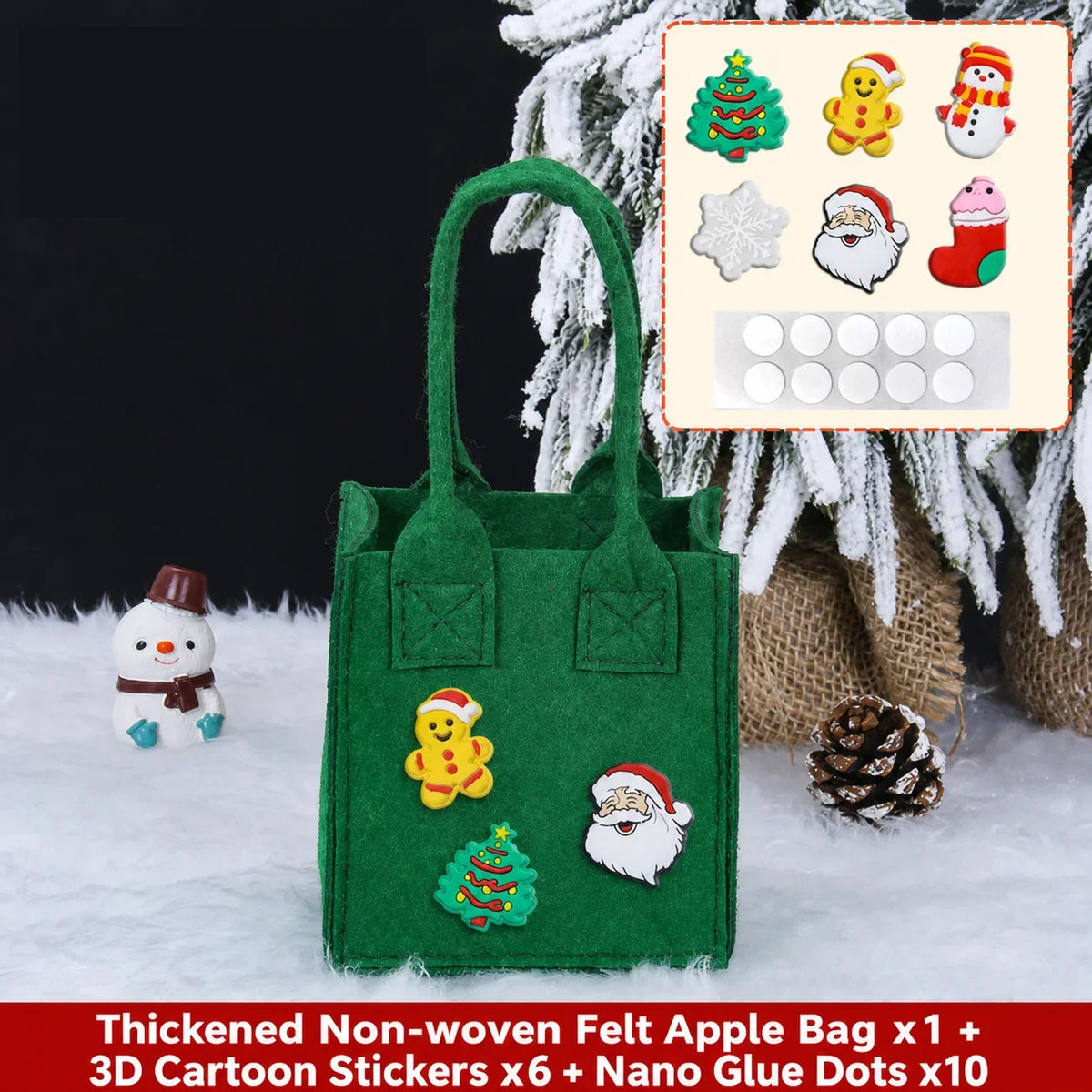 Christmas Non-Woven Felt Gift Bag with Cartoon Stickers