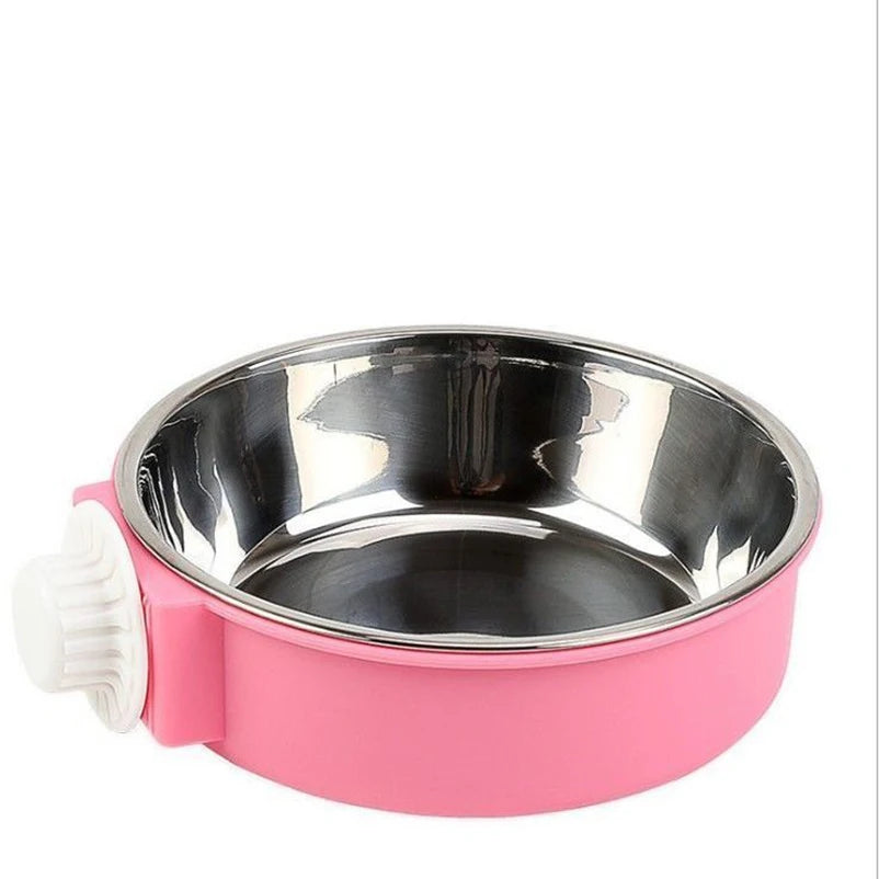 Stainless Steel Cage Hanging Pet Bowl – Anti-Tip Detachable