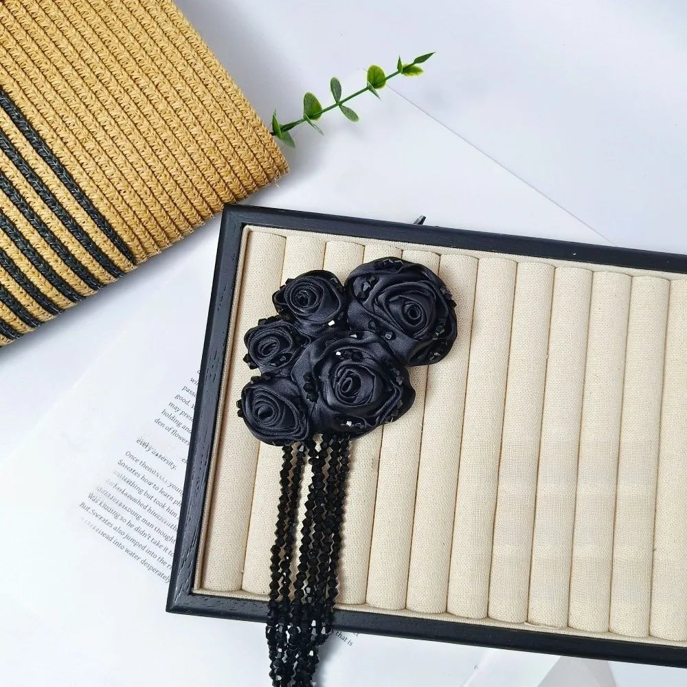 3D Satin Rose Appliqué with Crystal Bead Tassels | DIY Decor