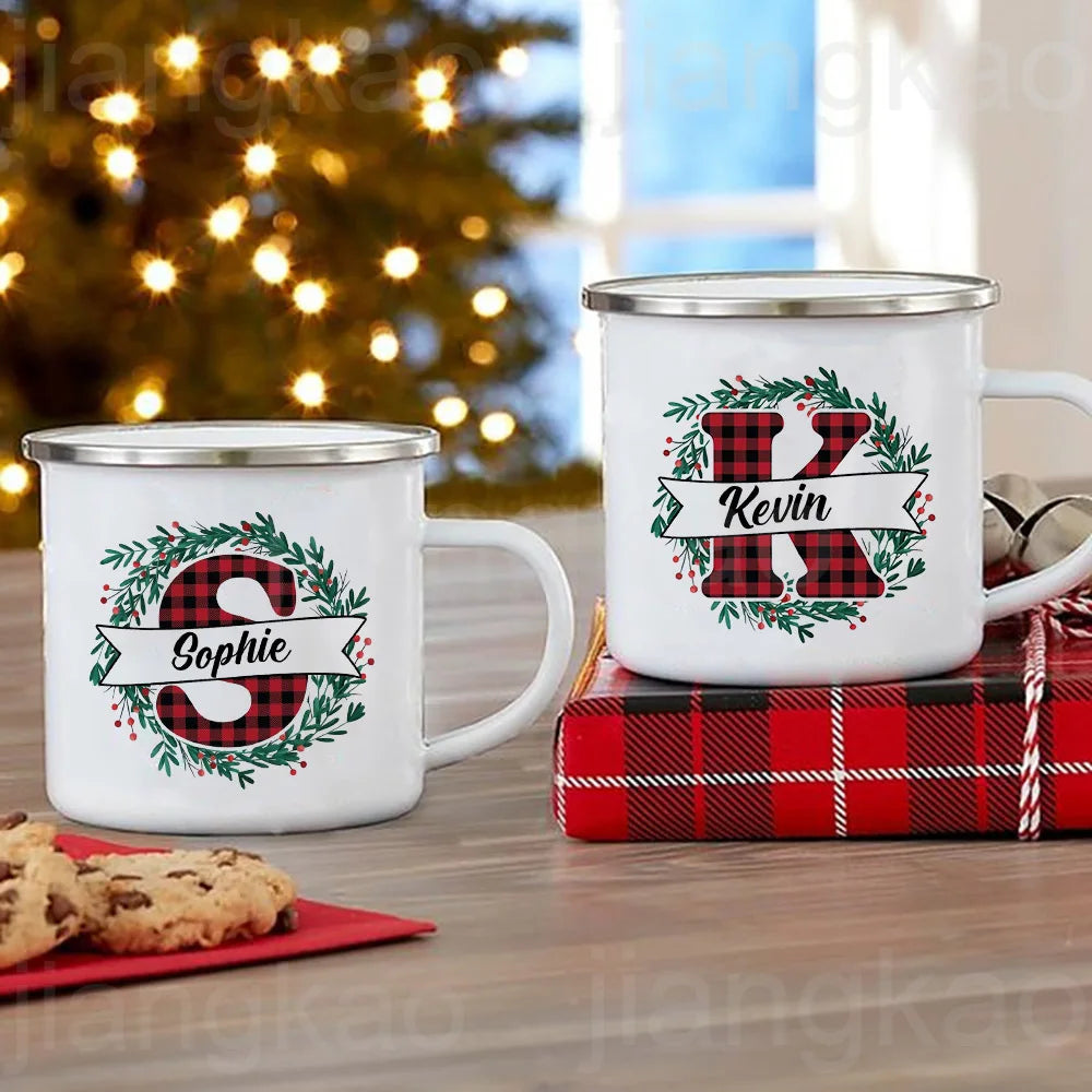 Personalized Christmas Enamel Mug – Custom Name Xmas Gift
