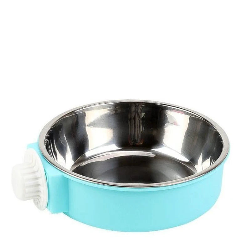 Stainless Steel Cage Hanging Pet Bowl – Anti-Tip Detachable