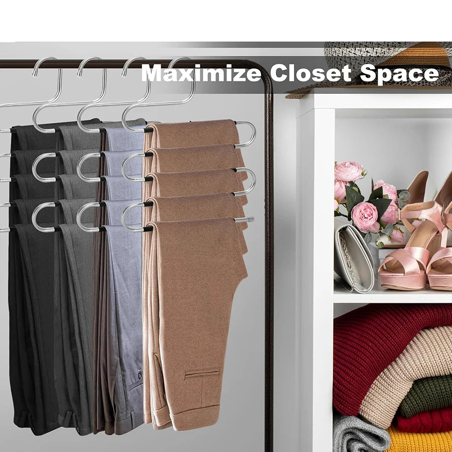 S-Shape Pants Hangers Space Saver | 5-Layer Stainless Steel