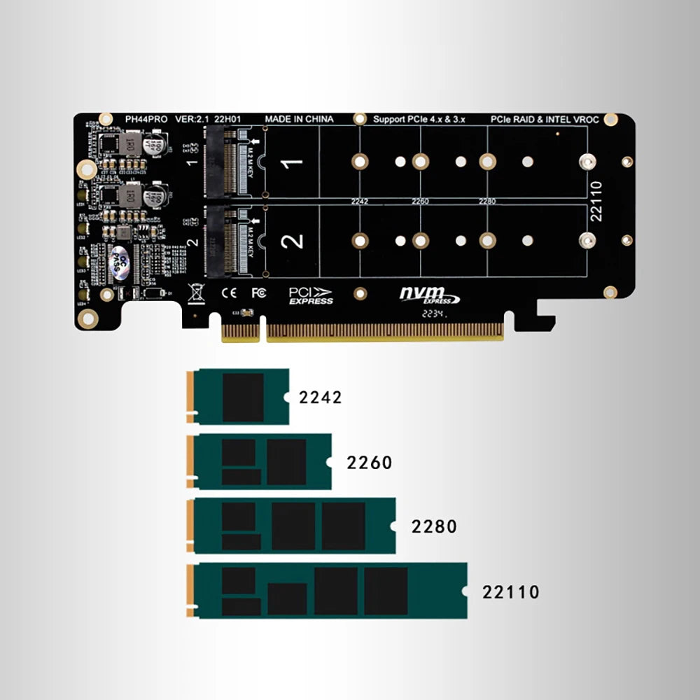 PCIe X16 to M.2 NVMe Converter – 4-Slot RAID Expansion Card