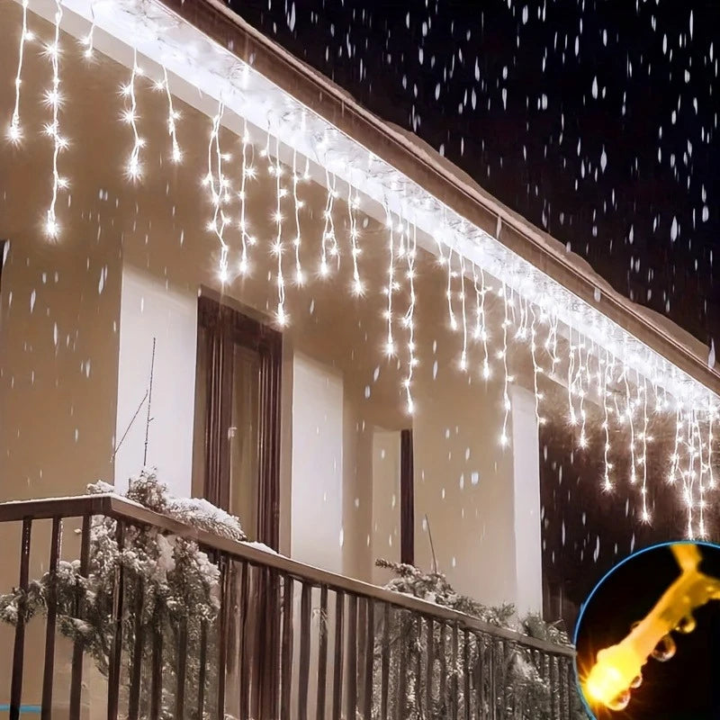 Solar Icicle String Lights – Outdoor Christmas Garden Decor
