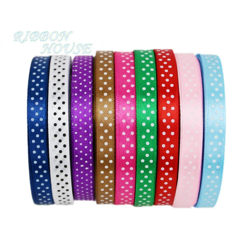 25 Yards Polka Dot Satin Ribbon 10mm – Gift Wrap & Crafts