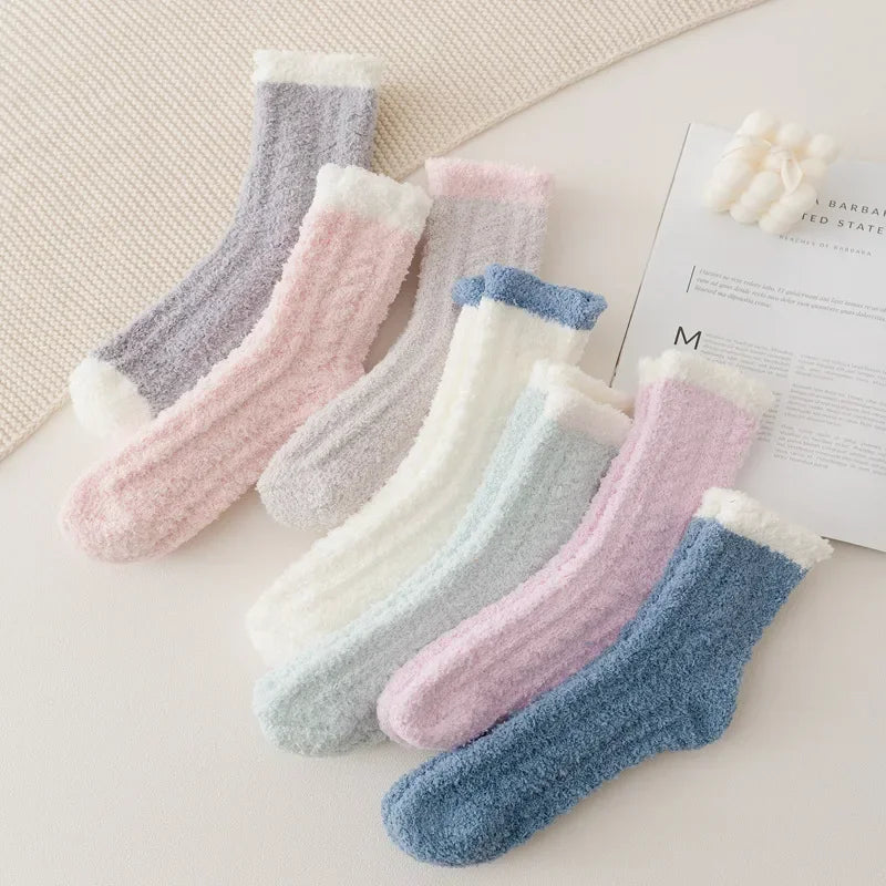 4-Pack Women's Fuzzy Thermal Crew Socks – Soft & Cozy
