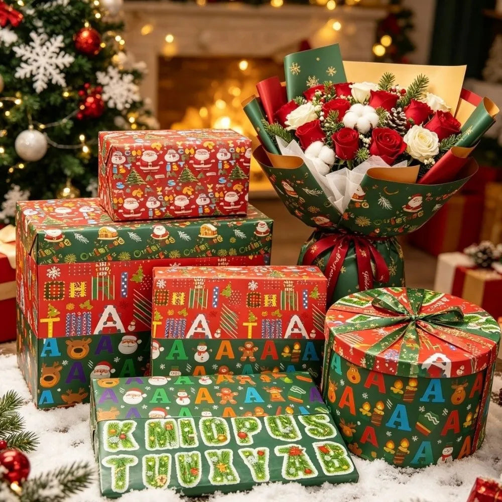 2-Pack Large Christmas Wrapping Paper Sheets – Santa & Tree