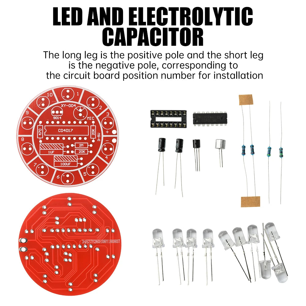 Voice-Controlled LED Rotating DIY Kit – 10 LED Soldering Board