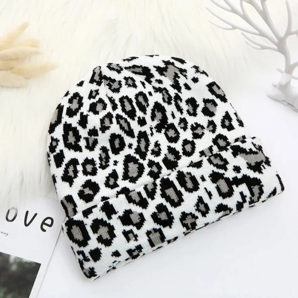 Leopard Print Jacquard Knit Beanie | Unisex Winter Skullcap