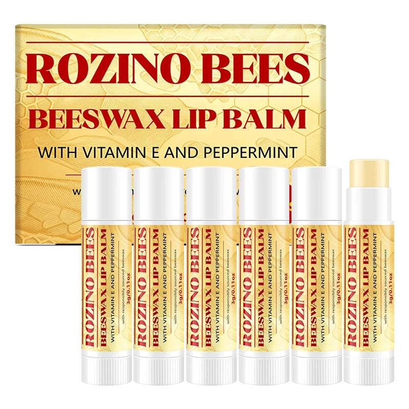 ROZINO 6-Pack Beeswax Lip Balm – Moisturizing & Nourishing