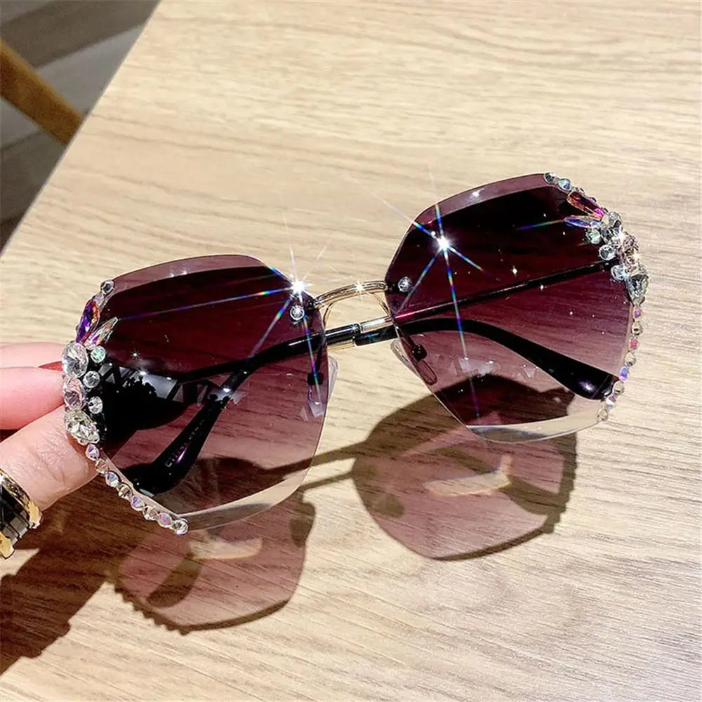 Retro Rimless Rhinestone Sunglasses – UV Protection Women