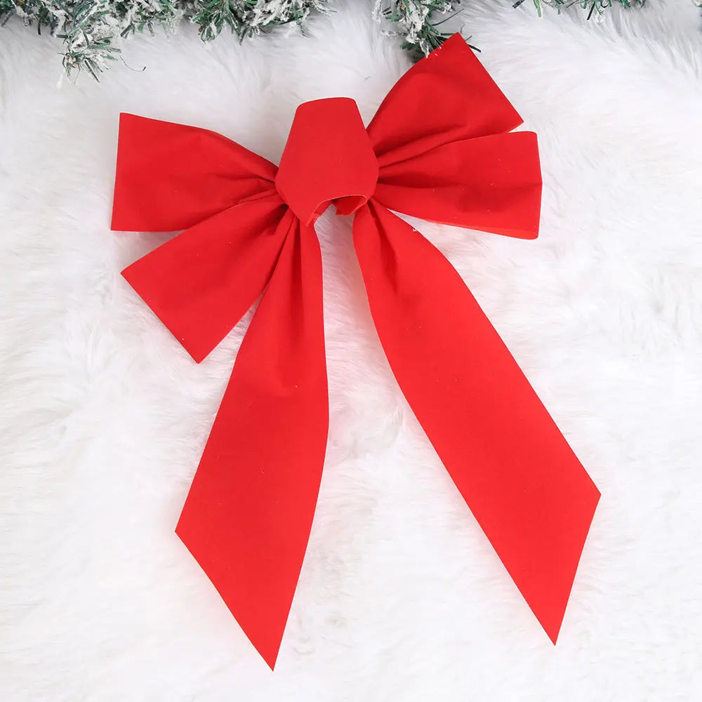 Red Velvet Christmas Bow Ornament – Handmade Flocking Décor
