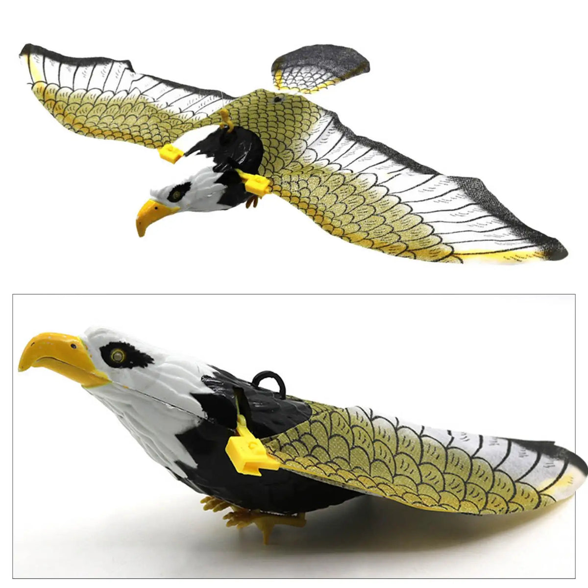 Hanging Flying Bird Deterrent with Light & Sound – Hawk or Parrot
