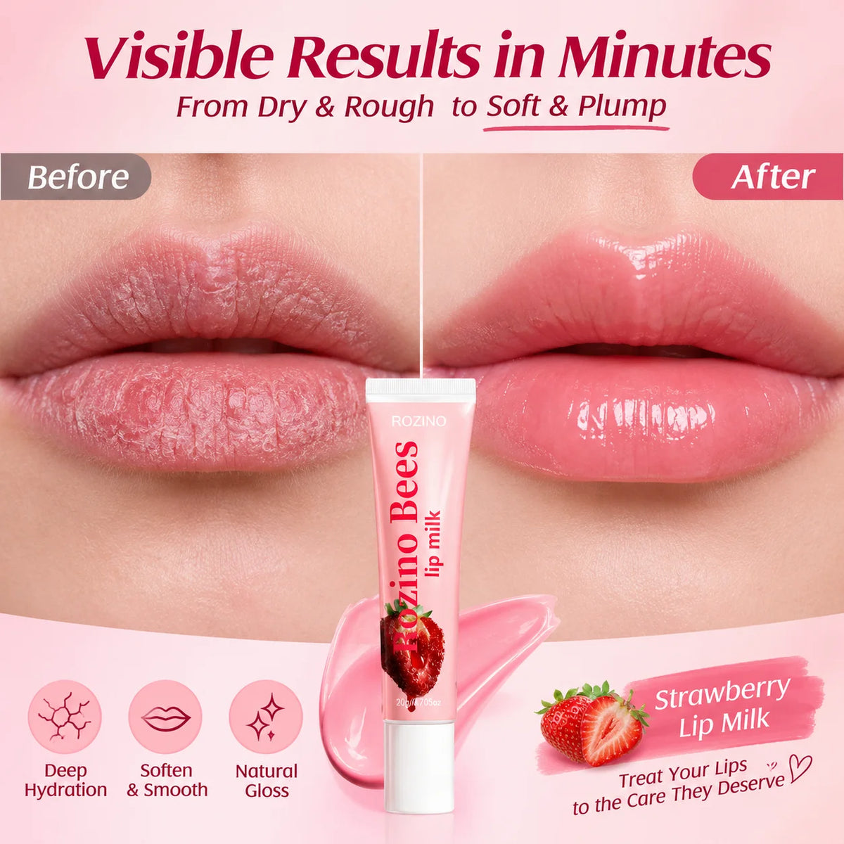 ROZINO Strawberry Lip Balm – 20g Moisturizing Lip Mask