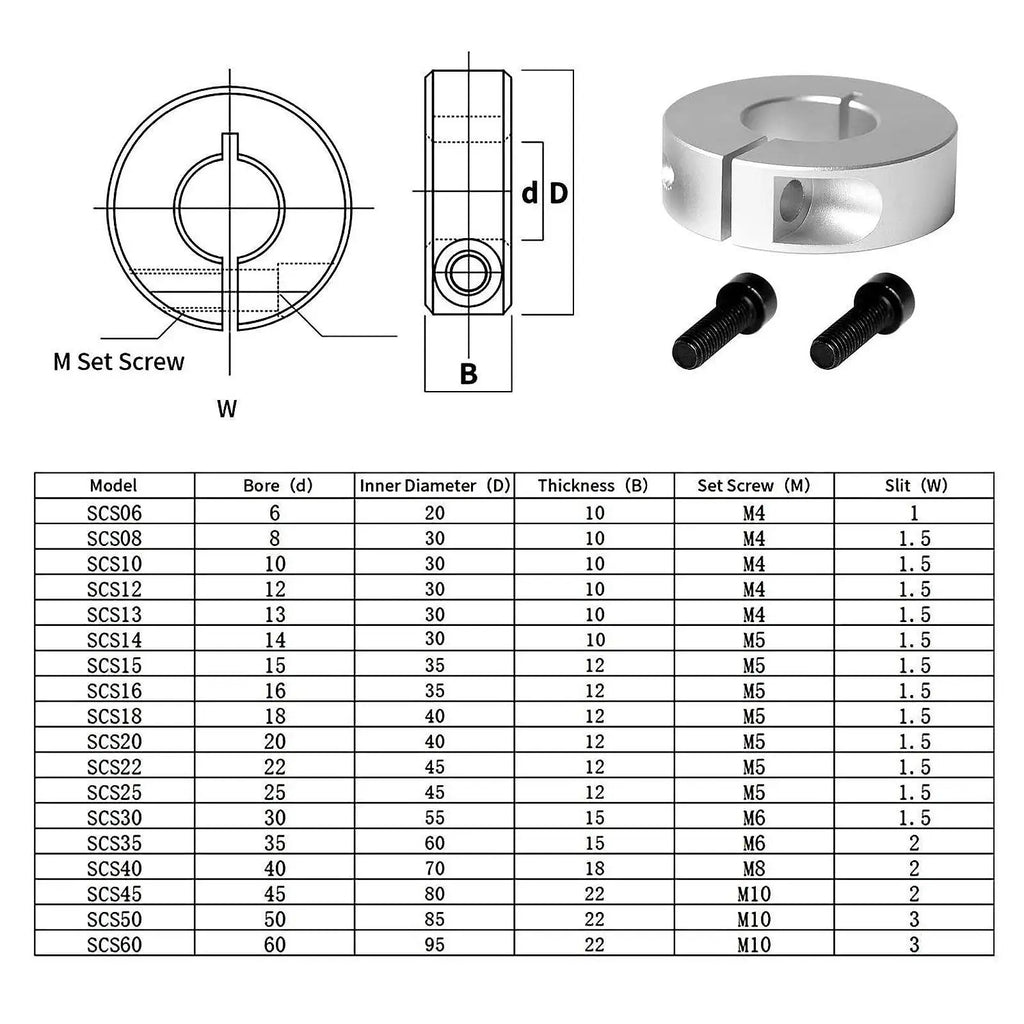 Aluminum Split Shaft Collars 2-Pack | Optical Axis Clamps