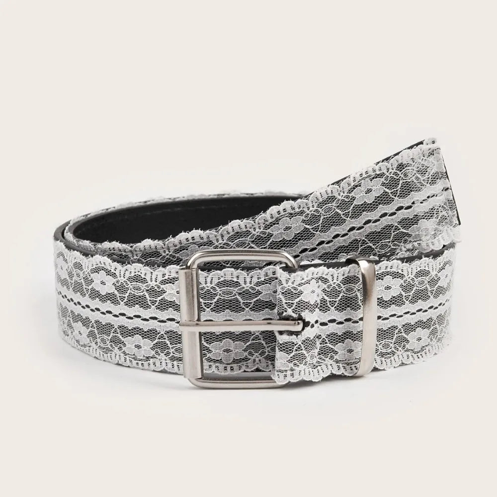 Women's White Lace Waist Belt – Floral PU Leather Strap